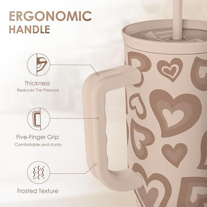 SANDJEST Heart Tumbler with Handle and Straw 40oz – Stainless Sleel Slider - Image 3