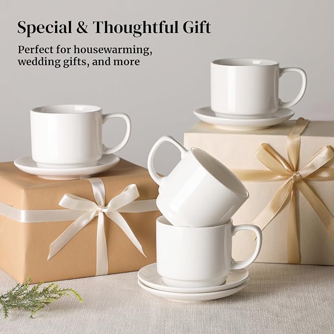 DOWAN 12oz Coffee Mugs, Cappuccino Cup and Saucer Set of 4, Tea Cups - Image 9