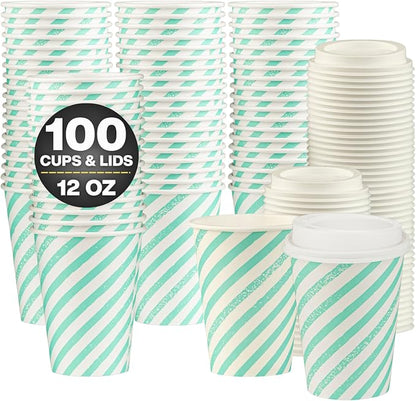 Disposable Coffee Cups with Lids, To Go Paper Hot Cups, Water Blue - Image 2