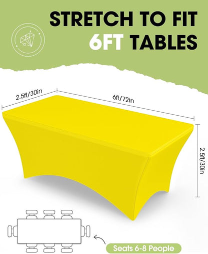 Pureegg Spandex Tablecloth 6ft - 2 Pack, Fitted and Tight Cloth for Rectangle Table, Wrinkle-Free and Stretch Table Cover for Party, Wedding, Banquet and Birthday, Yellow
