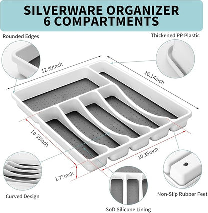 53PCS Silverware Set for 8 with Flatware Drawer Organizer, Stainless Steel Cutlery Set with Steak Knives, Include Spoons and Forks Set & Serving Utens, Dishwasher Safe, Heavy Duty, Silver