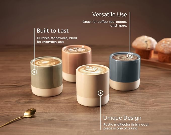 KooK Latte Cups, Ceramic Artisanal Stoneware, No Handle, Japanese Tea Cups - Image 4