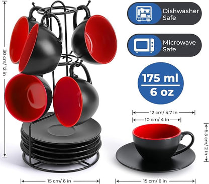 MIAMIO - Set of 6, Ceramic Stackable Cappuccino Cups Set / 6 Ounce Cappuccino - Image 2