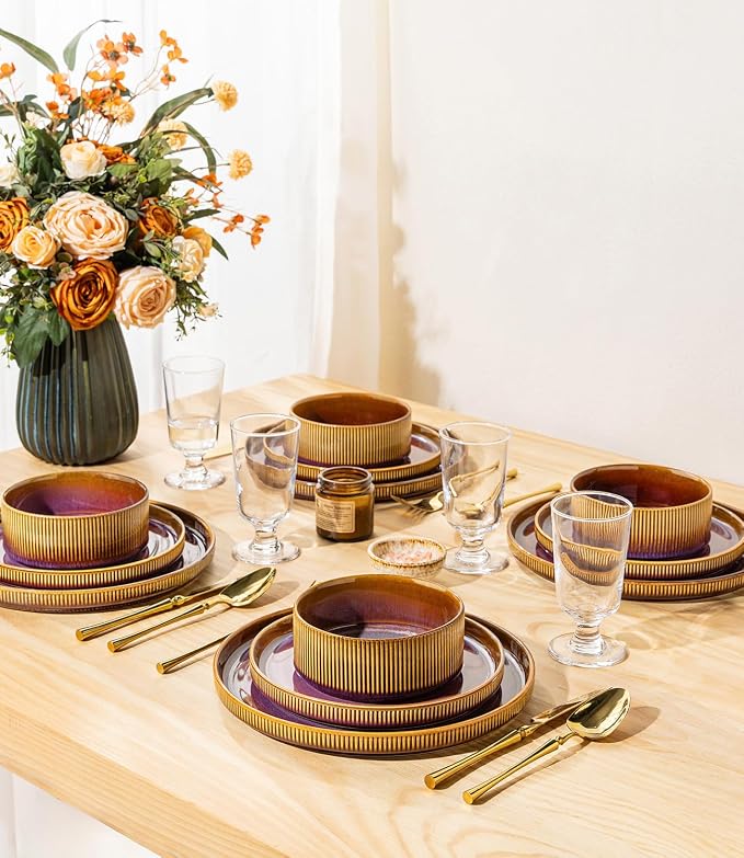 Ceramic Dinnerware Set for 4, 16-Piece Plates and Bowls Set | Lightweight - Image 6