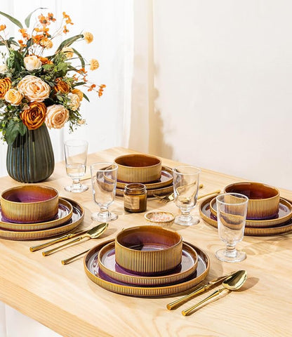 Ceramic Dinnerware Set for 4, 16-Piece Plates and Bowls Set | Lightweight - Image 6