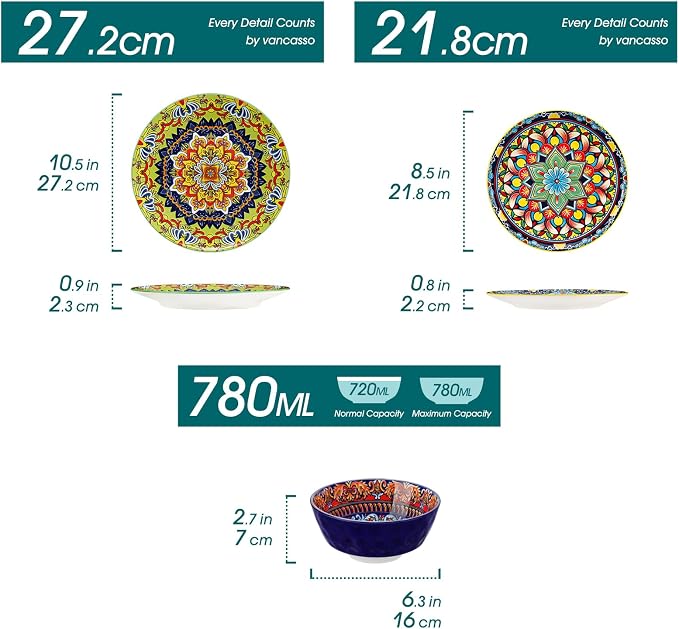 vancasso 18 Pieces Plates and Bowls Set, Bohemian Style Dinnerware Sets Service - Image 2