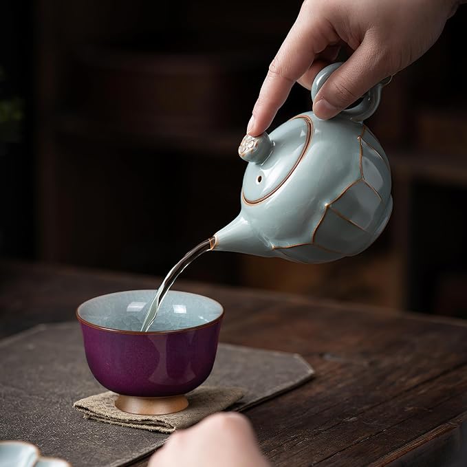 KAMMAK Japanese Tea Cups, 3 Oz Small Handmade Ceramic Teacups, Loose Leaf and - Image 3