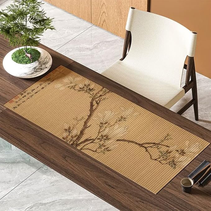 Asian Style Bamboo Table Runner, Ancient Chinese Paintings Zen Table Mat by Unknown