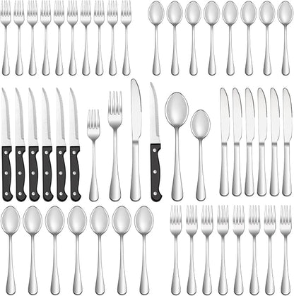 48 Pcs Silverware Set with Steak Knives by MUTNITT