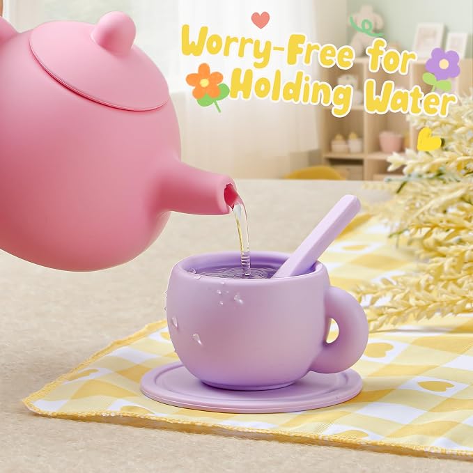 Silicone Tea Sets for Toddlers 3-5, Pretend Play Kitchen Accessories Birthday - Image 4