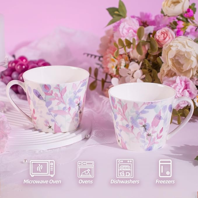 KAMMAK Bone China Coffee Mugs, 16oz Floral Tea Cups - Image 3