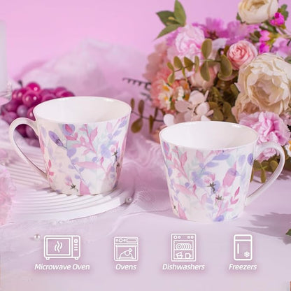 KAMMAK Bone China Coffee Mugs, 16oz Floral Tea Cups - Image 3