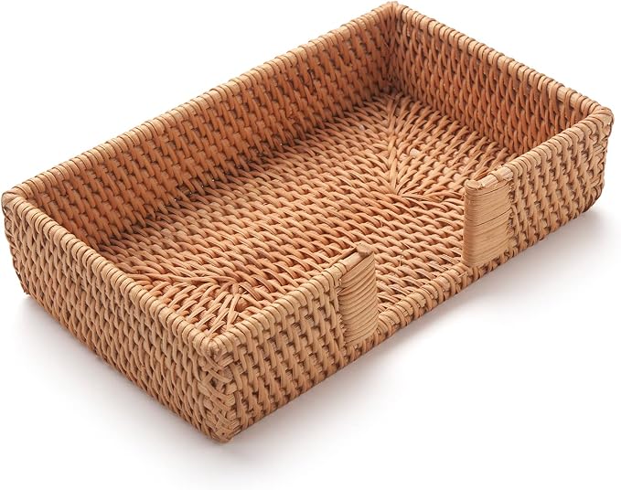 Rattan Napkin Holder Rectangle, 9.5" x 5.5" x 2", Wicker Napkin Tray, Woven by YANGQIHOME
