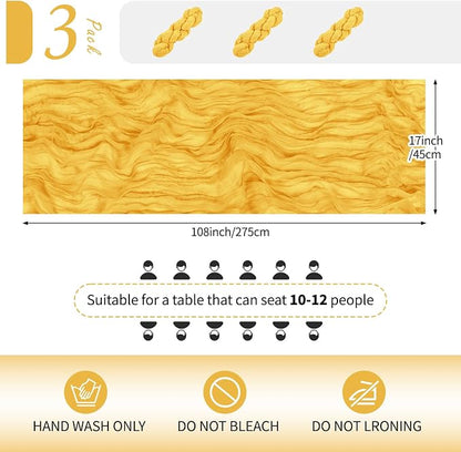 3 Pack Gold Cheesecloth Table Runner 17x108 Inch Semi Sheer Boho Gauze Cheese - Image 2