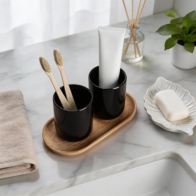 Gaolinci 2 Pcs Simple Solid Color Ceramic Mouthwash Cups, Bathroom Brushing Cup - Image 4