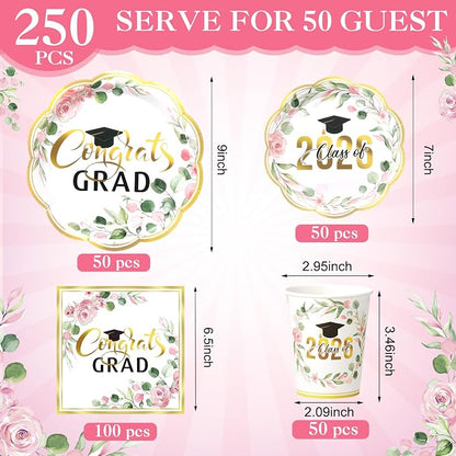 Pickmesh 250 Pcs Class of 2026 Graduation Party Supplies - Image 2