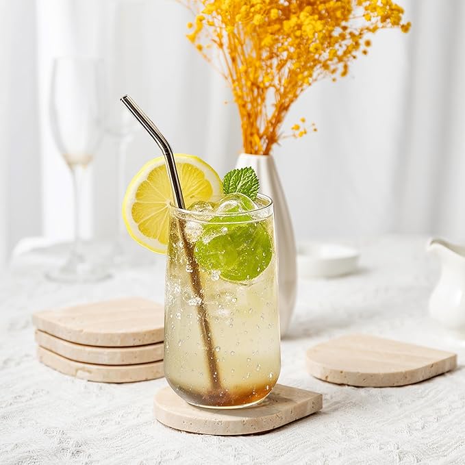 Marble Coaster for Drinks Set of 5 Natural Travertine Coasters for Home Decor - Image 2