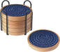 6 Pack Coasters for Drinks Absorbent, Wooden Coasters for Coffee Tables, Cup Mat for Kitchen, Farmhouse, Bar, and Office 4.3 inches (Dark Blue)