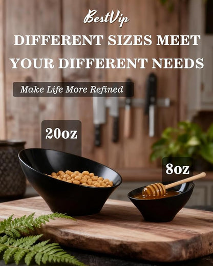 BESTVIP 20 Oz Black Plastic Angled Serving Bowls, 12 Pack | Disposable Bowls - Image 2