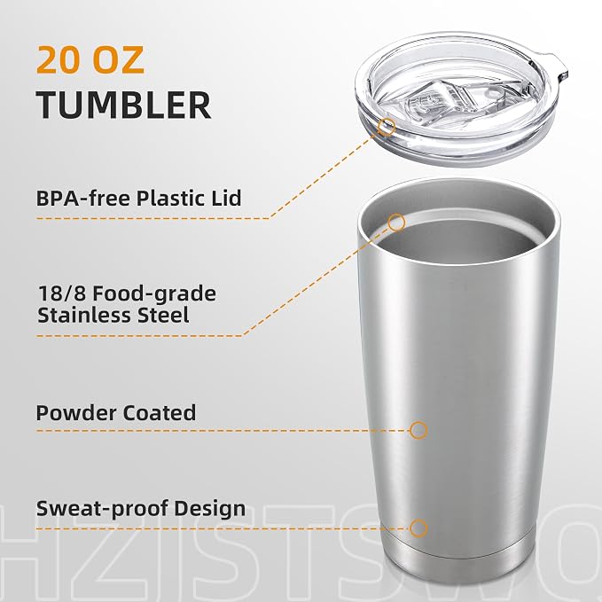 20oz Tumbler Bulk with Lid Stainless Steel Tumblers, 12 Pack | Leak Proof Lid - Image 3