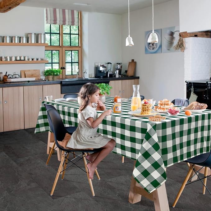 Plaid Tablecloth 2 Pack, 54 x 80 inch, Forest Green and White | Waterproof - Image 6
