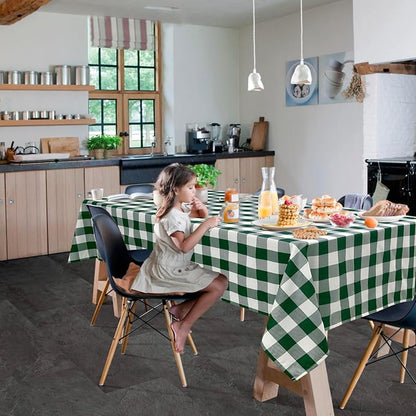 Plaid Tablecloth 2 Pack, 60 x 102 inch, Forest Green and White | Waterproof - Image 7