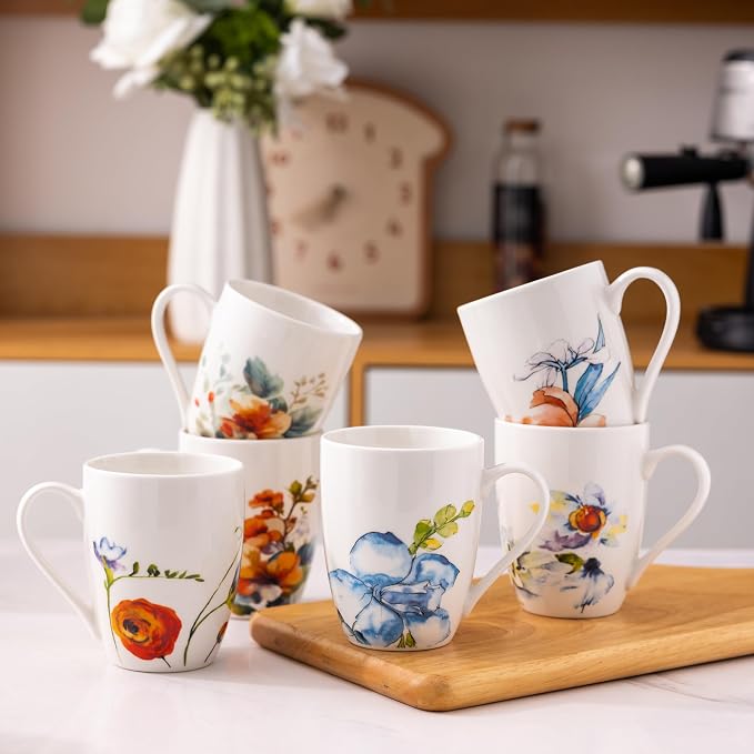 GBhome Floral Coffee Mugs Set of 6, 12 oz Ceramic Coffee Cups Set | Classic - Image 6