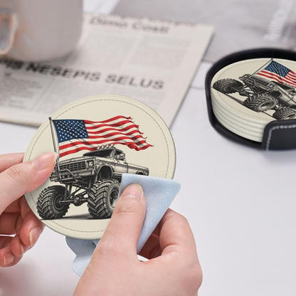 Patriotic Monster Truck Flag Art Leather Coasters Set of 6 - Image 6