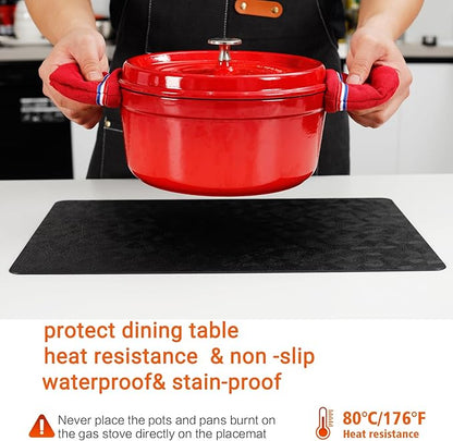 Vinyl Placemats Set of 8 Heat Resistant Easy Clean Non-Slip Place Mats for Dining Table Faux Leather Waterproof Stain Resistant Wipeable Washable PVC Table Mats(8, Black)