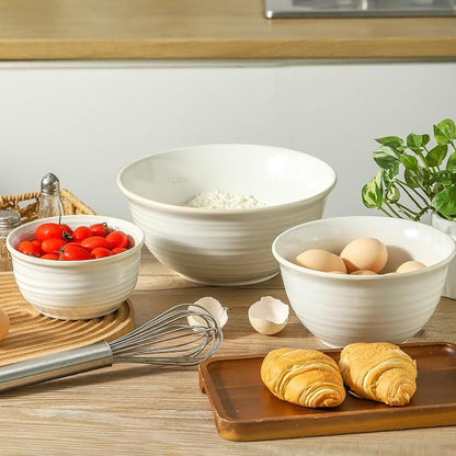 HASENSE Ceramic Mixing Bowls Set, 2.1/1.0/0.5 Qt, Handmade Salad Serving Bowls - Image 5