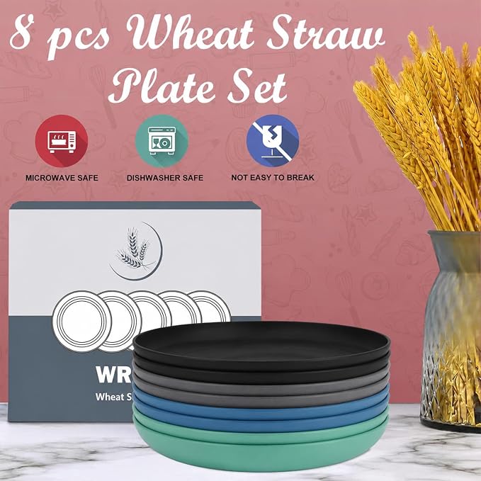 Unbreakable Dinner Plate Sets for 8-10 Inch Reusable Wheat Straw Plates - Image 6
