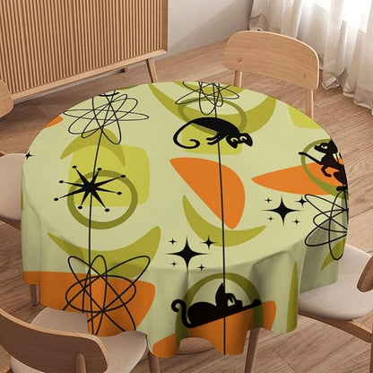 Mid Century Black Cat Round Tablecloth, Vintage Modern Bohemian Abstract Geometric Retro Art Tablecloth for Home Party Dining Room Kitchen Decor 50Inch(127cm)