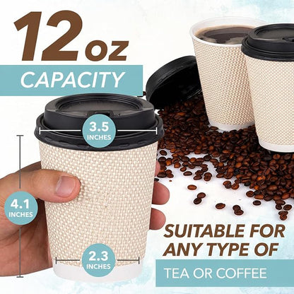 Promora 12 oz Natural Cream Disposable Coffee Cups - Image 2