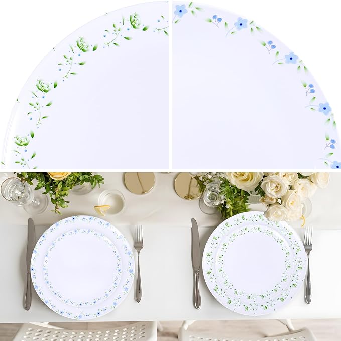 YOUBET 60PCS Blue and Green Floral Plastic Plates - Image 4