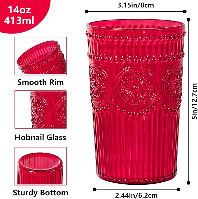 Ciaell 12 Pack Red Plastic Water Glasses - Image 2