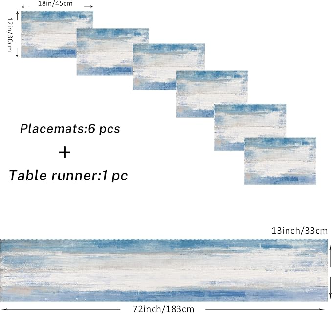 Emvency Table Runner and Placemats Set of 6, Abstract Watercolor Modern | - Image 4