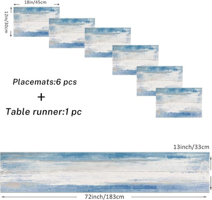 Emvency Table Runner and Placemats Set of 6, Abstract Watercolor Modern | - Image 4