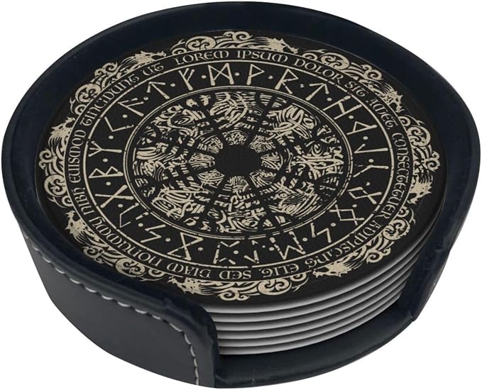 Black Viking Magical Leather Drinks Coasters - Image 2