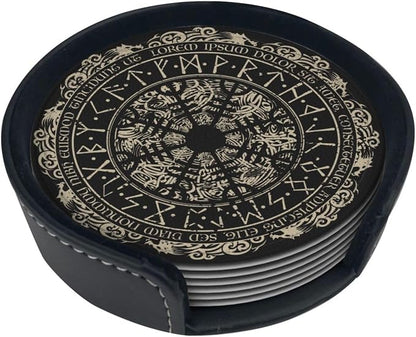 Black Viking Magical Leather Drinks Coasters - Image 2