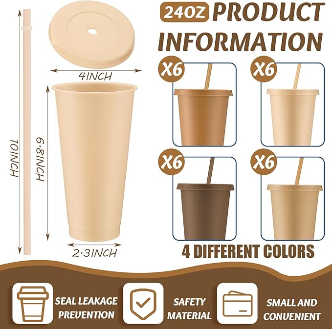 Skylety 24 Pcs Brown Plastic Cups - Image 2