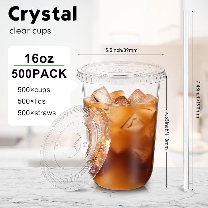 Ziliny 500 Sets 16 oz Clear Plastic Cups - Image 3