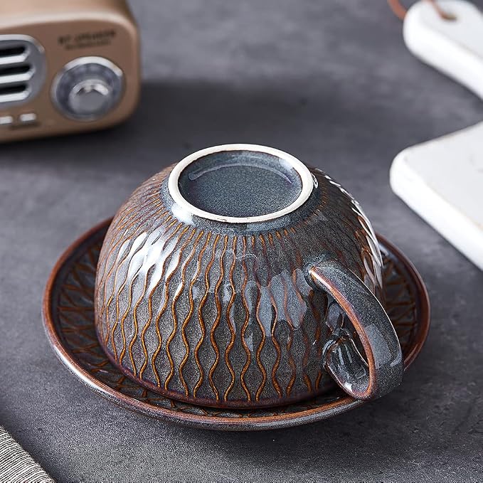 Coffeezone Vintage Design 12 oz Ceramic Latte Art Cappuccino Barista Cup - Image 5