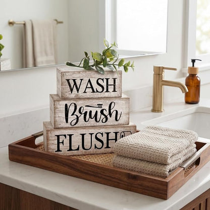 Moucuny 4 Pcs Farmhouse Bathroom Decor and Accessories Rustic Bathroom Shelf - Image 5