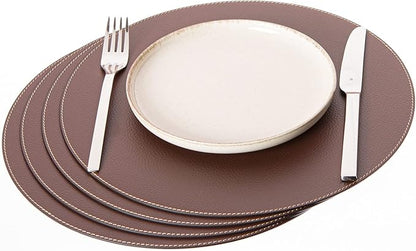 Nikalaz Round Placemats Set (Pack of 4) Recycled Leather Table Mats 15 inches, Kitchen Dining Table Decor by Nikalaz (Brown)