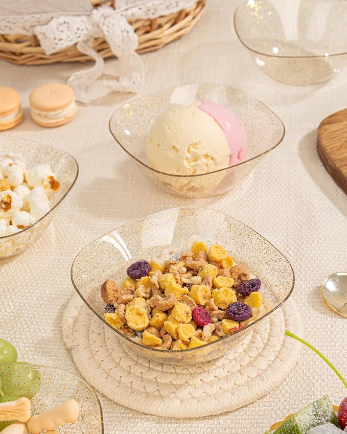 bUCLA 50Pack Gold Glitter Plastic Small Bowls - 8oz Disposable Ice - Image 5