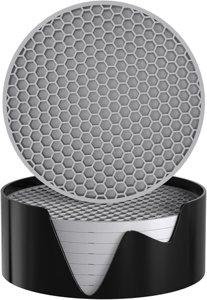 Silicone Coasters [8 Pack] with Holders Drink Coasters, for Hot or Cold Drinks Thickened, Non-Slip, Non-Stick (Gray)