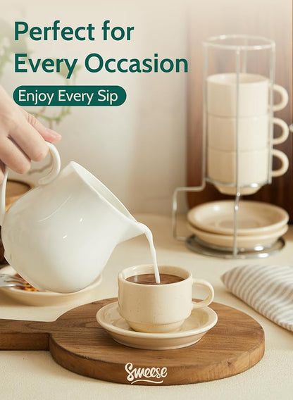 Sweese Porcelain Espresso Cups Set, 2.5 oz, Stackable - Image 5