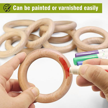 FoDau770 10pcs Natural Beech Wooden Rings, Unfinished Solid Wood Rings Heavy - Image 6