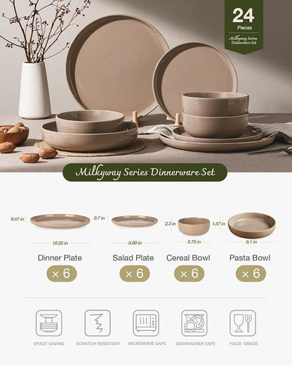 Famiware Milkyway 24-Piece Stoneware Plates and Bowls, Cinnamon Brown | - Image 2