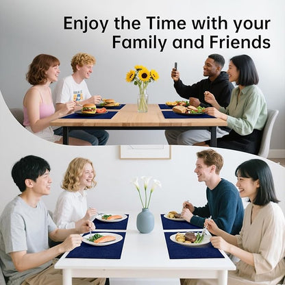 Blue Forest Placemats Set of 8, Dual-Layered Thickened Faux Line Table Mats Heat Resistant Machine Washable Wrinkle Free Place Mats for Kitchen Dining Outdoor/Indoor (NavyBlue)